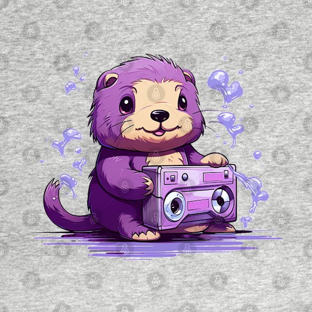 Cute sea otter listen music on the Purple tape cassette by MilkyBerry